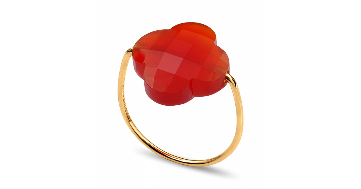 Bague Or Jaune Trefle Cornaline Rouge Bagues femme Fines BOUTIQUE SO. Bijoux